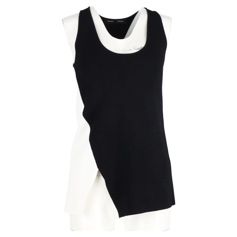 Proenza Schouler Asymmetrical Knit Sleeveless Top Black And White Wool
